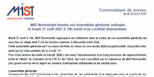 Communiqué de presse : Assemblée générale 2021 - MIST Normandie, organisme de prévention de la santé au travail